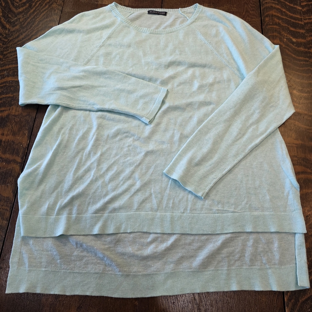 Eileen Fisher Tencel Cotton Silk Ballet Neck Top Aurora Green (see Measurements)